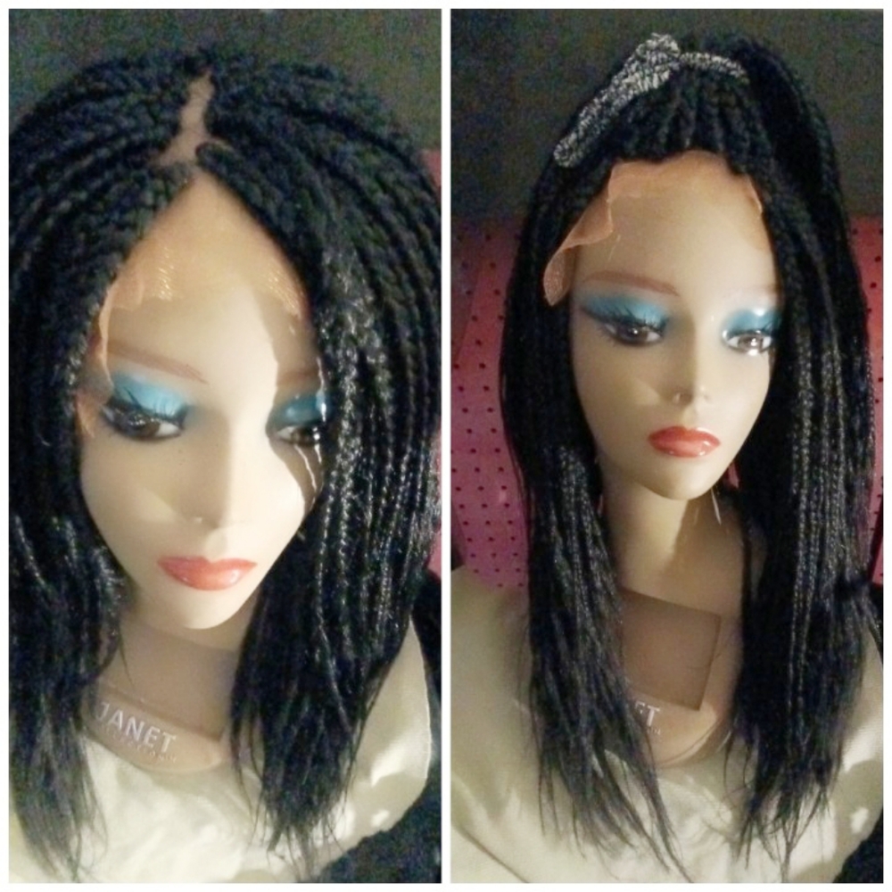 22" Kinky Straight Braided Box Braid Medium Braids Glueless Human Blend Hair Wig